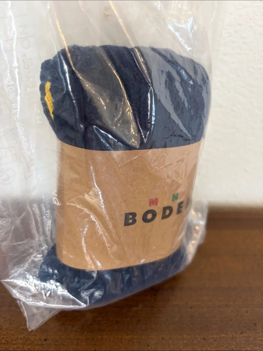 Mini Boden Cable Knit Tights College Navy Yellow Toes 12-18 mos NWT